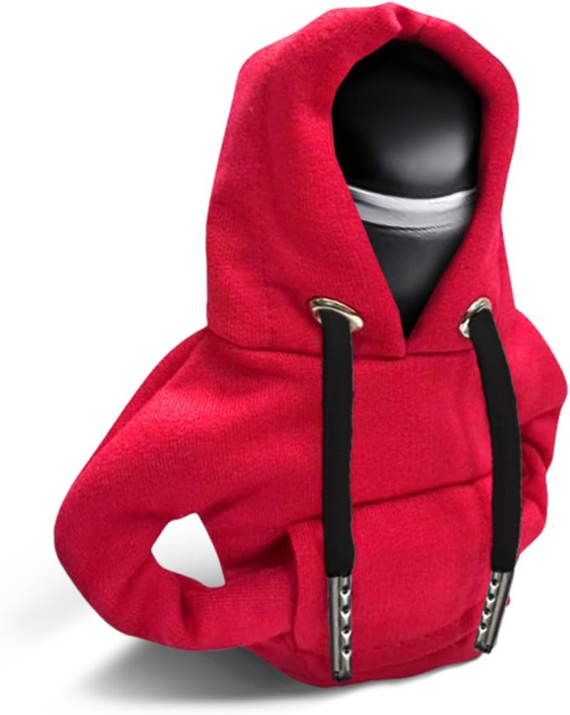 Lecctso Car Shift Knob Hoodie, Fashionable Sweater Hoodie Auto Gear Shift Knob Protector, Universal Car Interior Accessories Funny Car Shift Knob Cover for Car Truck SUV (Red) - Image 1